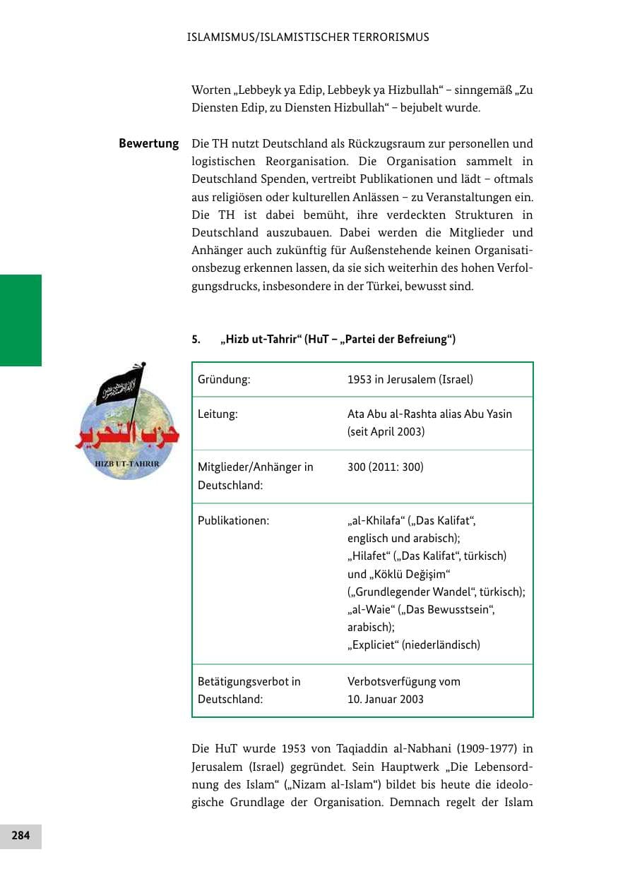 Seite 283 des Verfassungsschutzbericht 2012 Bund