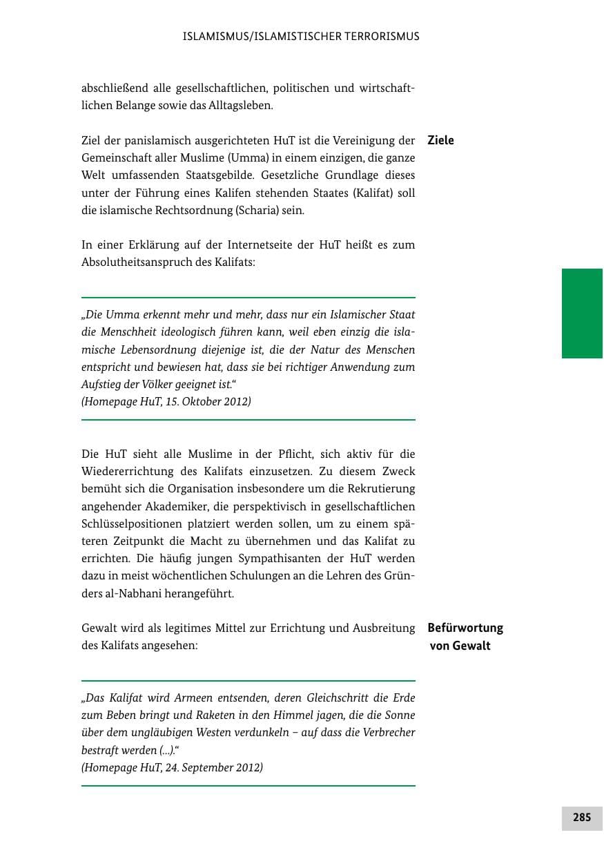 Seite 284 des Verfassungsschutzbericht 2012 Bund