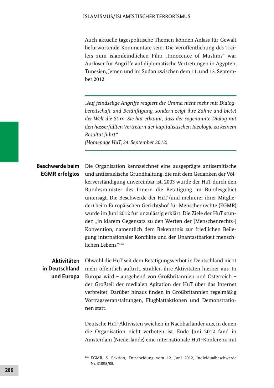 Seite 285 des Verfassungsschutzbericht 2012 Bund