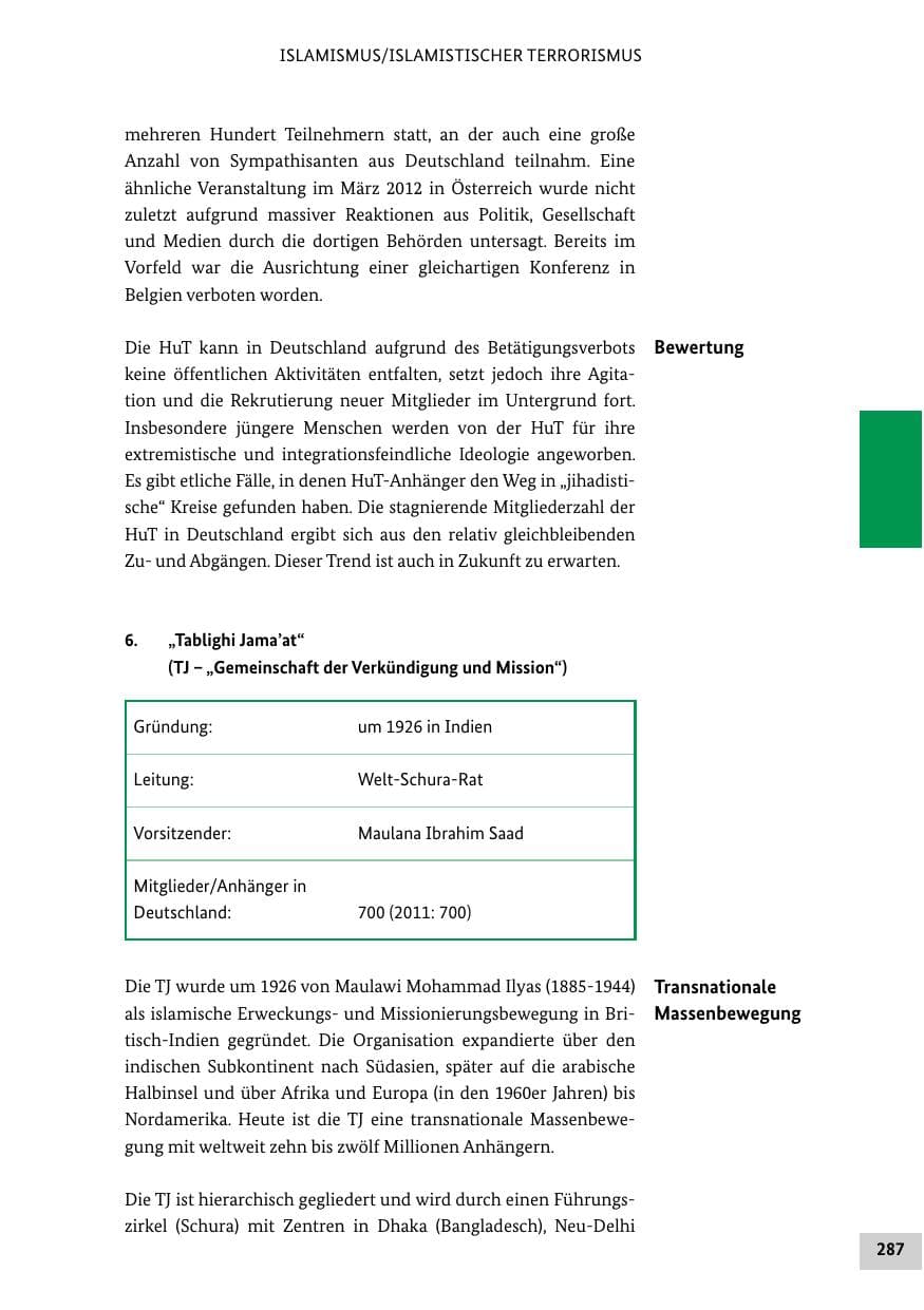Seite 286 des Verfassungsschutzbericht 2012 Bund