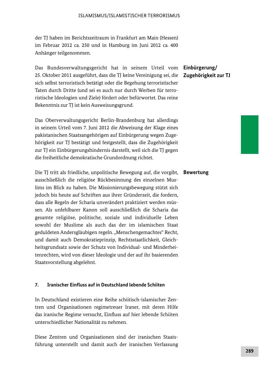 Seite 288 des Verfassungsschutzbericht 2012 Bund