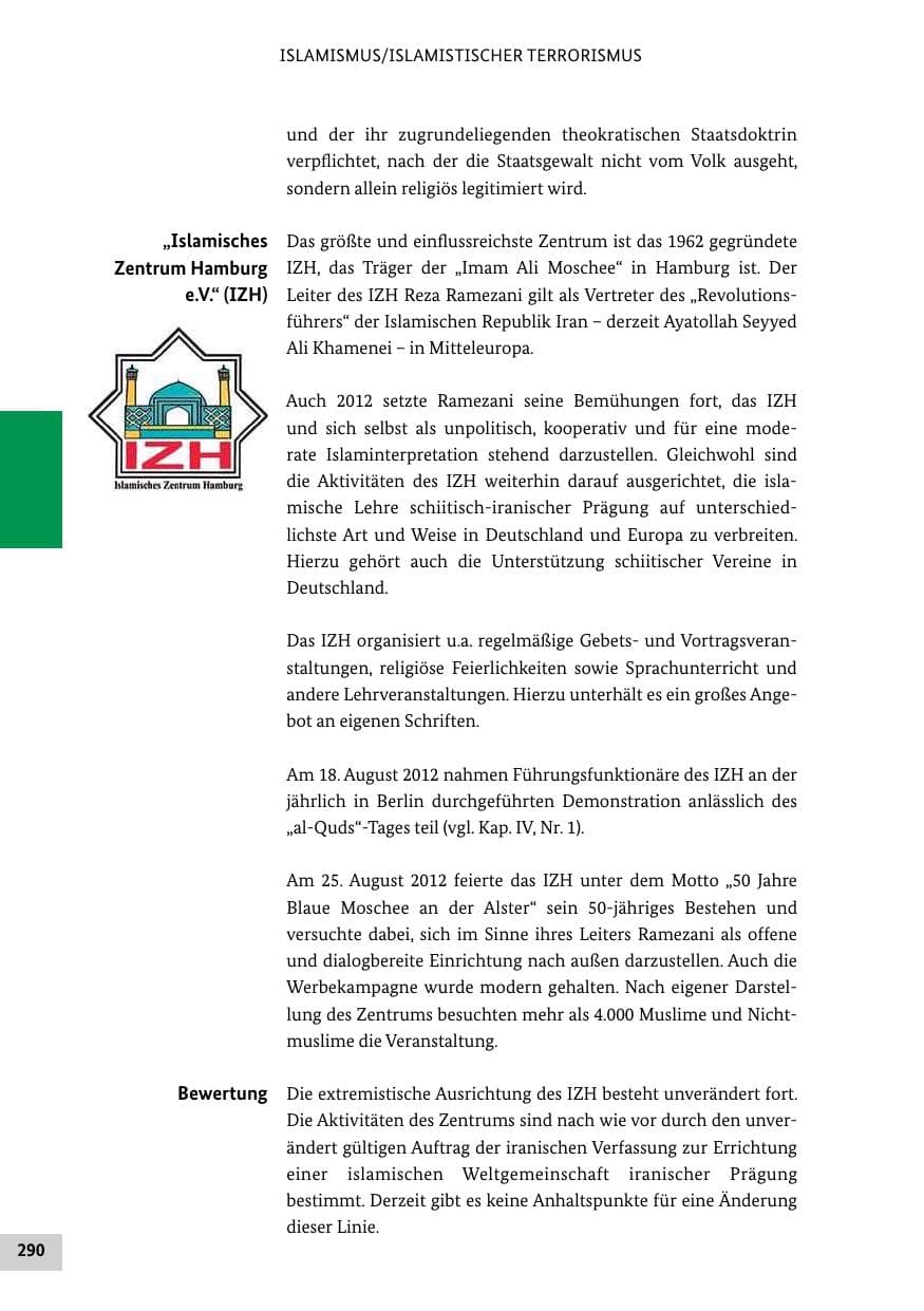 Seite 289 des Verfassungsschutzbericht 2012 Bund