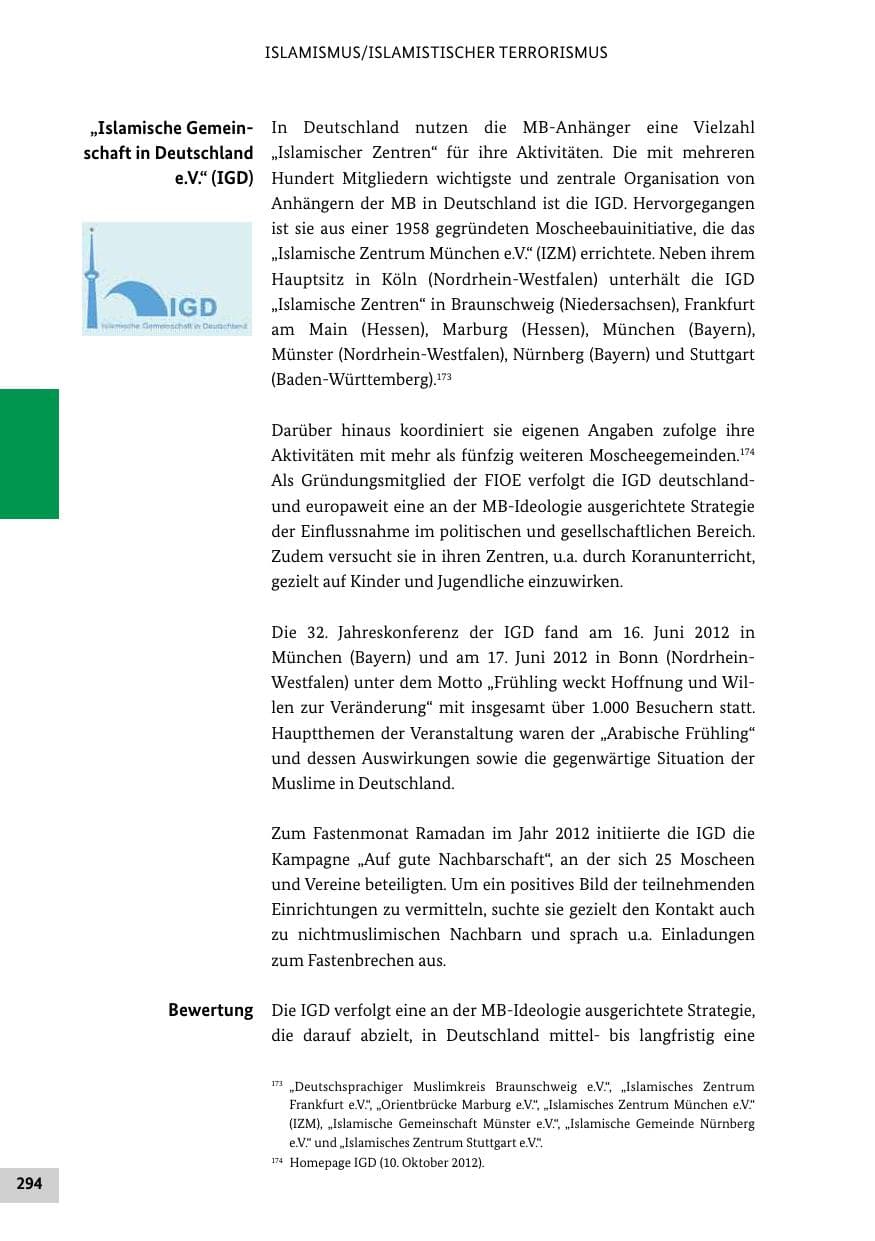 Seite 293 des Verfassungsschutzbericht 2012 Bund