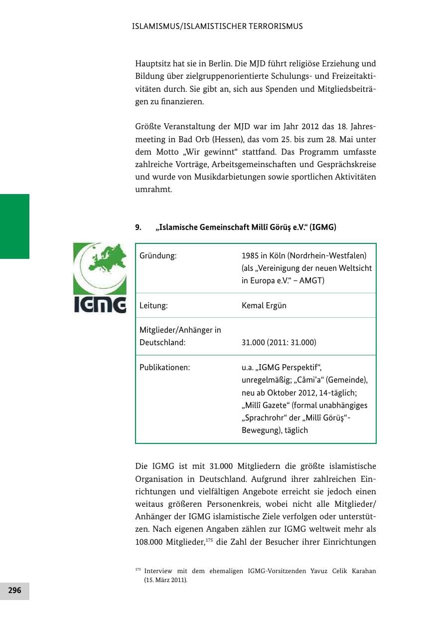 Seite 295 des Verfassungsschutzbericht 2012 Bund
