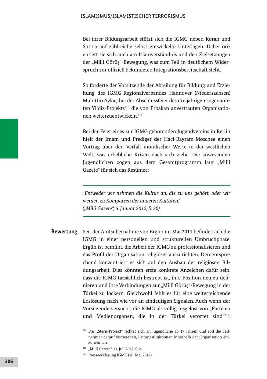 Seite 305 des Verfassungsschutzbericht 2012 Bund