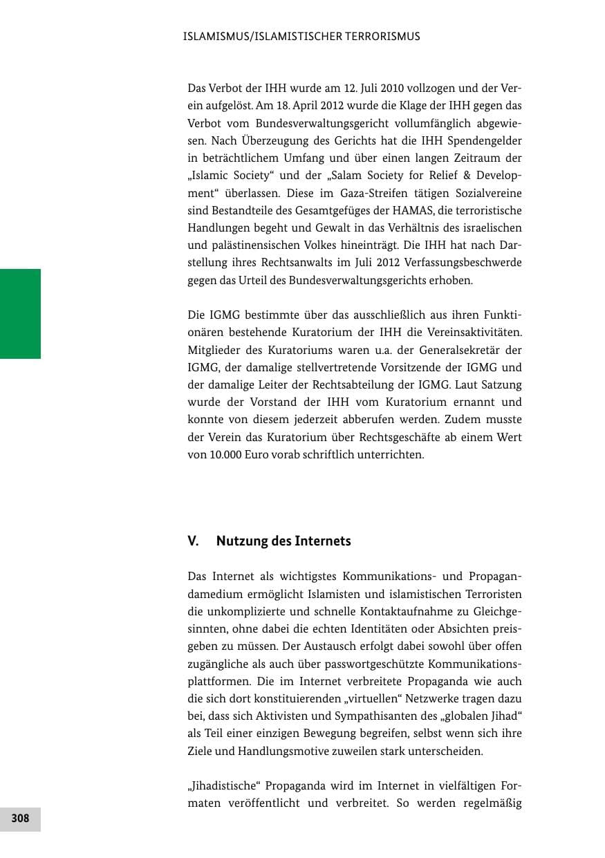 Seite 307 des Verfassungsschutzbericht 2012 Bund