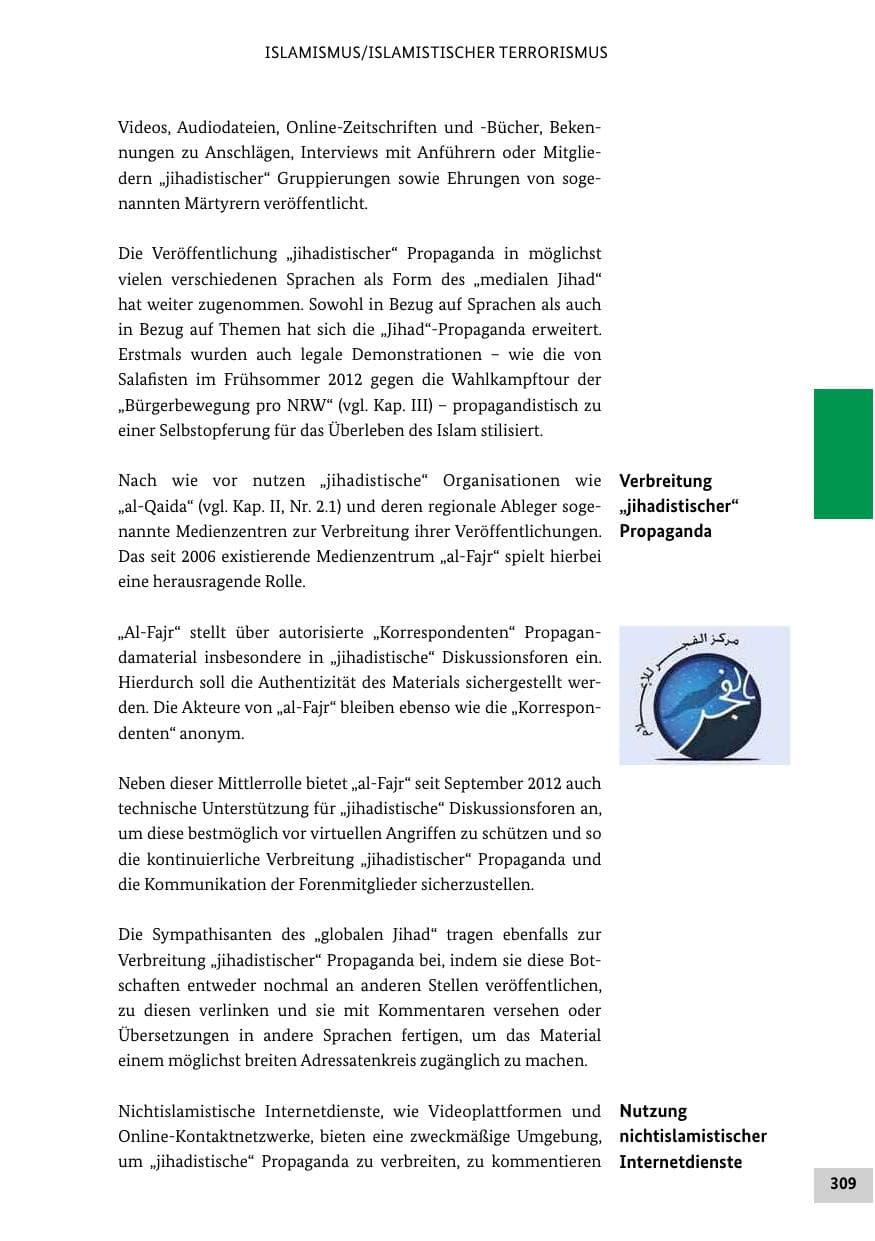 Seite 308 des Verfassungsschutzbericht 2012 Bund