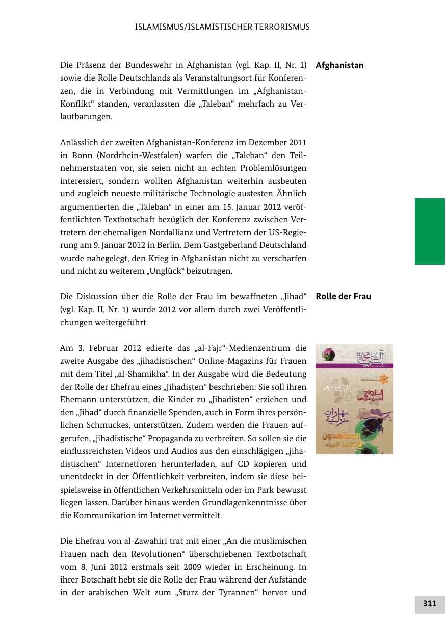 Seite 310 des Verfassungsschutzbericht 2012 Bund