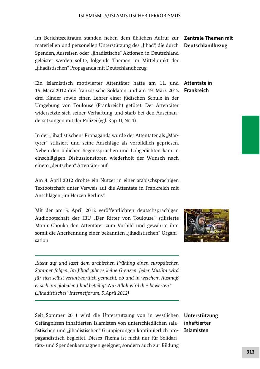 Seite 312 des Verfassungsschutzbericht 2012 Bund