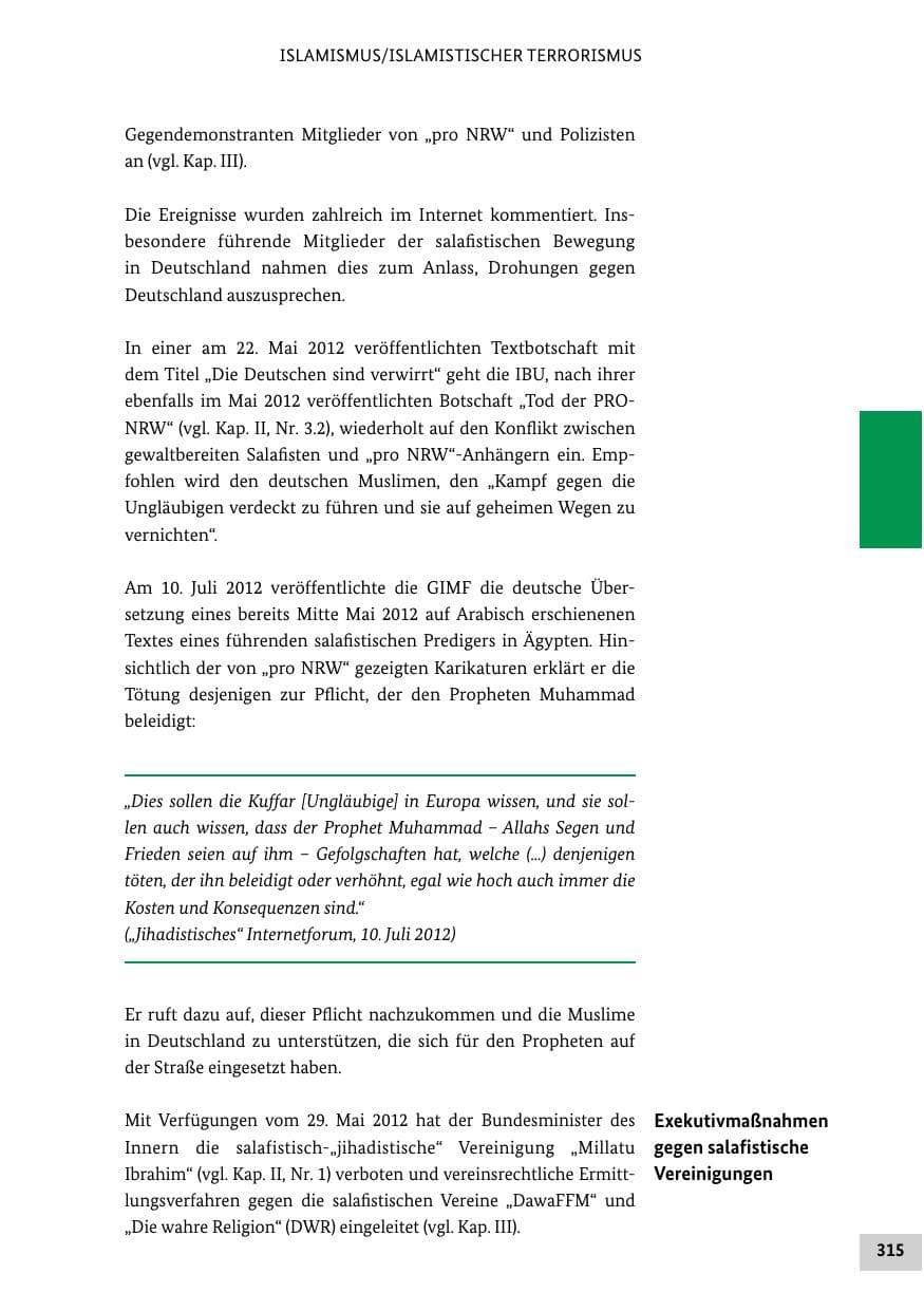 Seite 314 des Verfassungsschutzbericht 2012 Bund