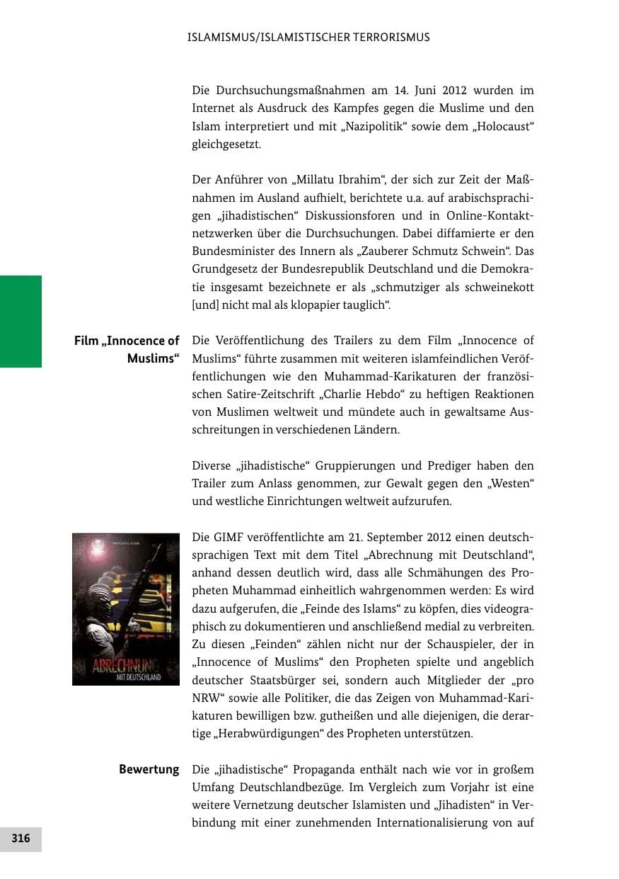 Seite 315 des Verfassungsschutzbericht 2012 Bund