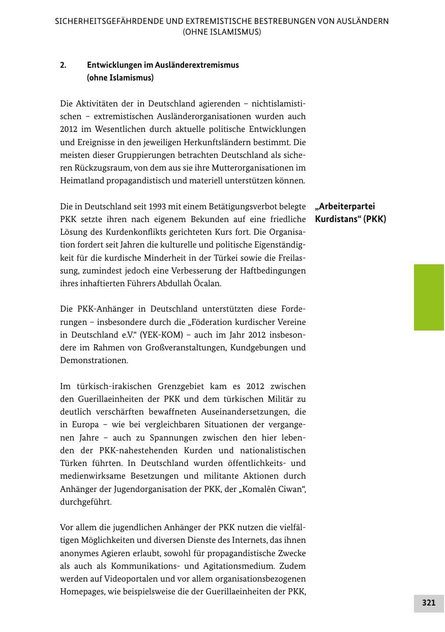 Seite 320 des Verfassungsschutzbericht 2012 Bund