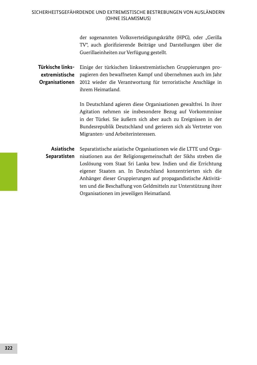 Seite 321 des Verfassungsschutzbericht 2012 Bund