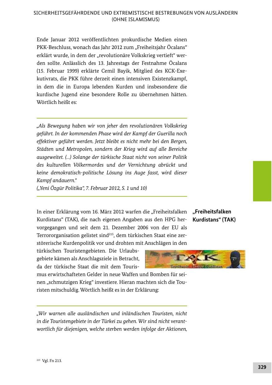 Seite 328 des Verfassungsschutzbericht 2012 Bund