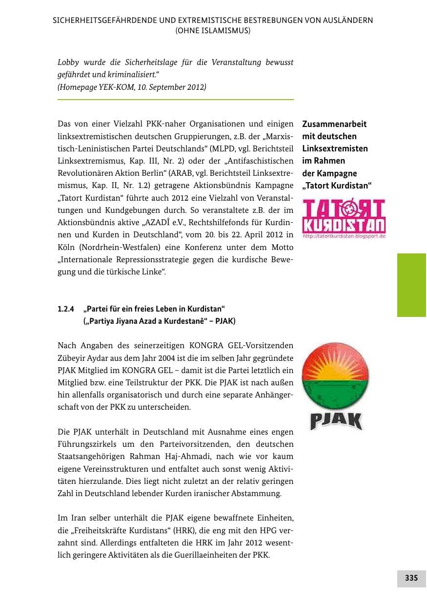 Seite 334 des Verfassungsschutzbericht 2012 Bund