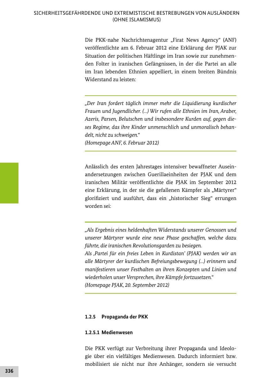 Seite 335 des Verfassungsschutzbericht 2012 Bund