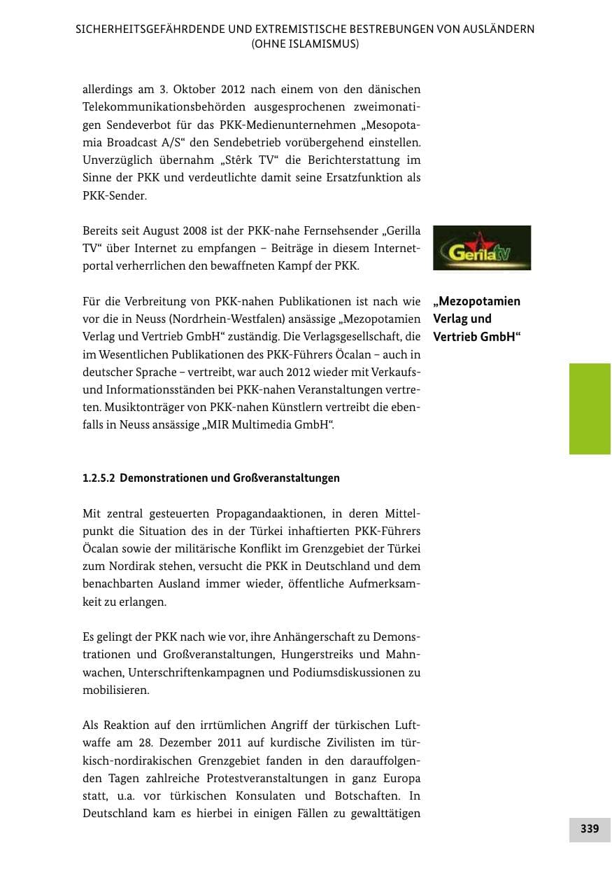 Seite 338 des Verfassungsschutzbericht 2012 Bund