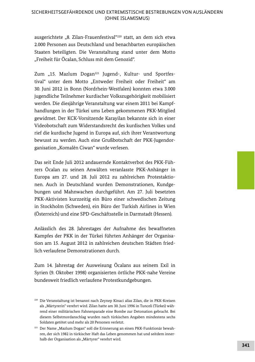 Seite 340 des Verfassungsschutzbericht 2012 Bund