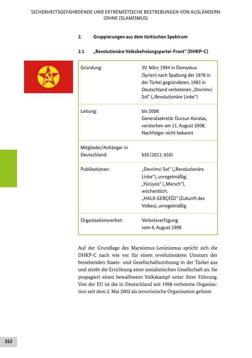 Seite 351 des Verfassungsschutzbericht 2012 Bund