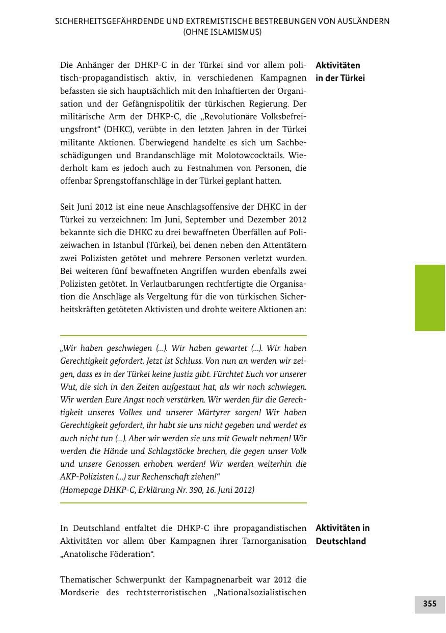 Seite 354 des Verfassungsschutzbericht 2012 Bund