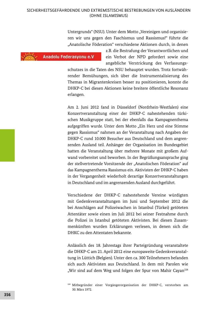 Seite 355 des Verfassungsschutzbericht 2012 Bund