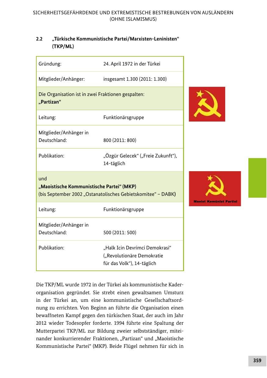 Seite 358 des Verfassungsschutzbericht 2012 Bund