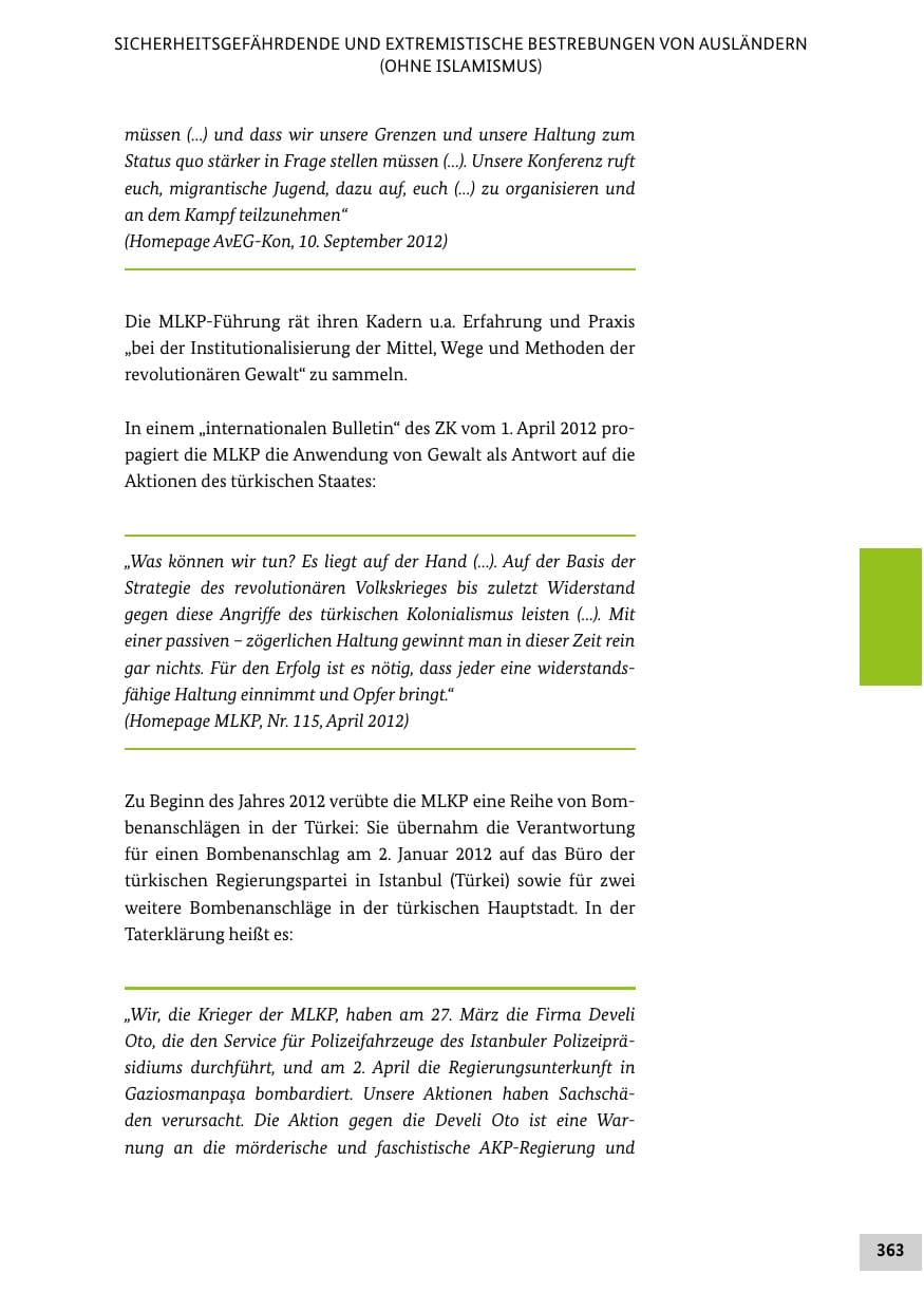 Seite 362 des Verfassungsschutzbericht 2012 Bund
