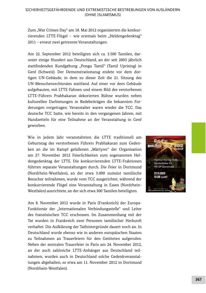 Seite 366 des Verfassungsschutzbericht 2012 Bund