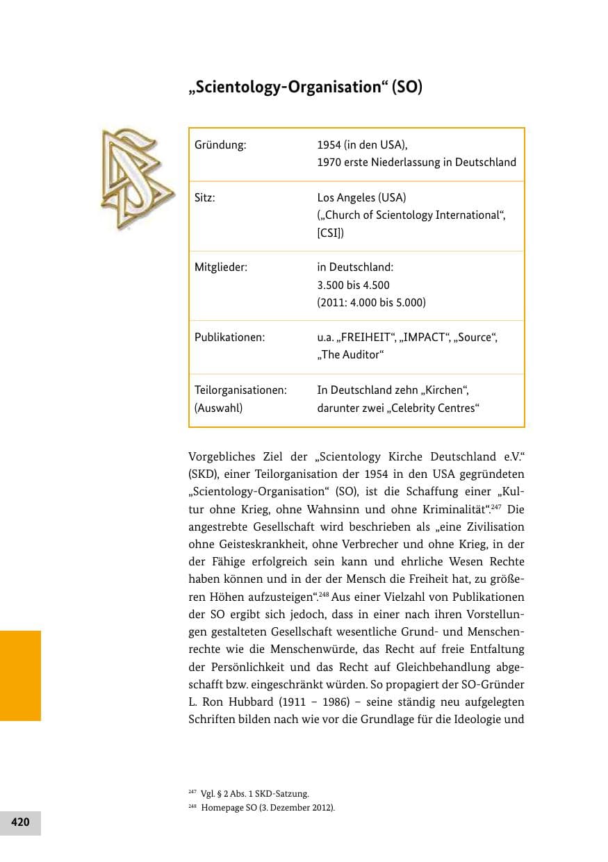 Seite 419 des Verfassungsschutzbericht 2012 Bund