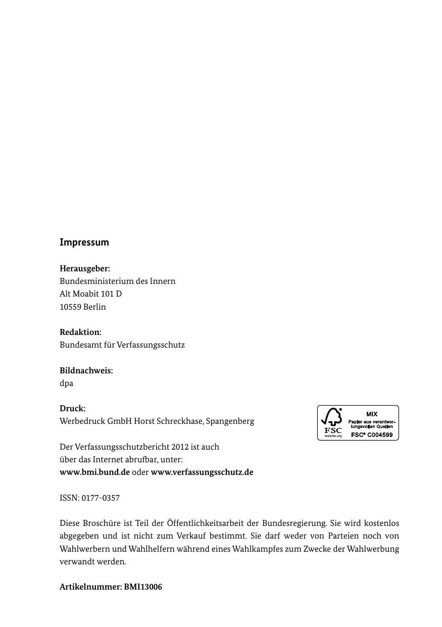 Seite 452 des Verfassungsschutzbericht 2012 Bund