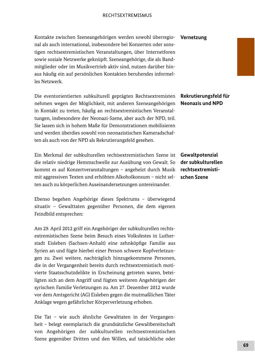 Seite 68 des Verfassungsschutzbericht 2012 Bund