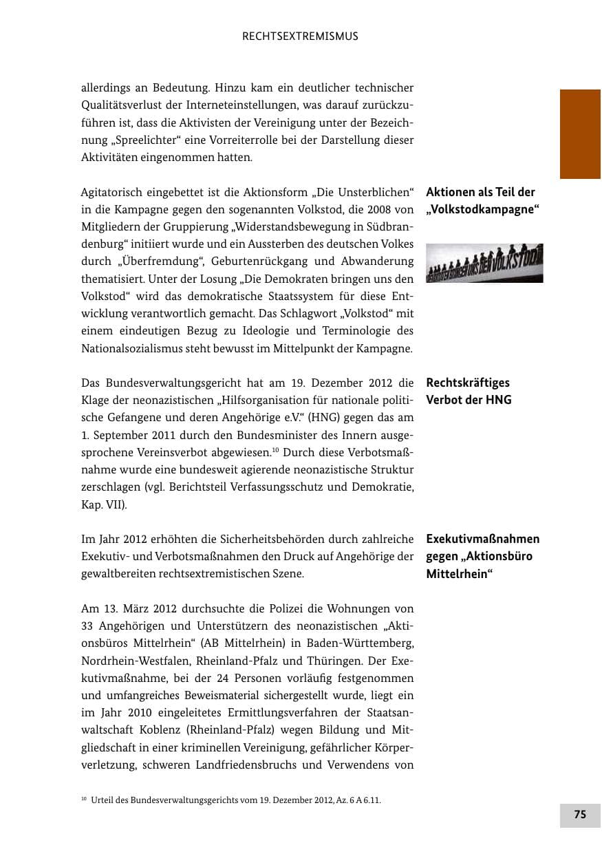 Seite 74 des Verfassungsschutzbericht 2012 Bund