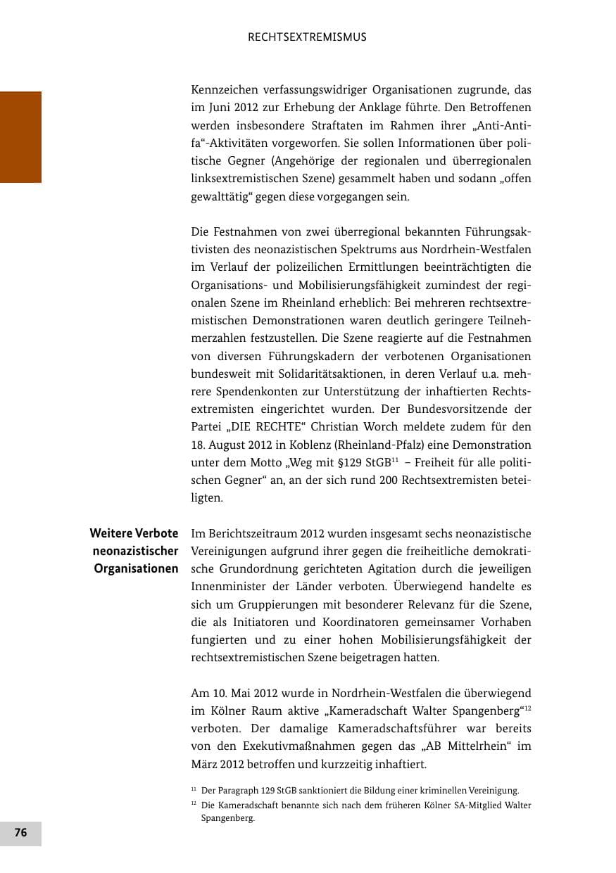 Seite 75 des Verfassungsschutzbericht 2012 Bund
