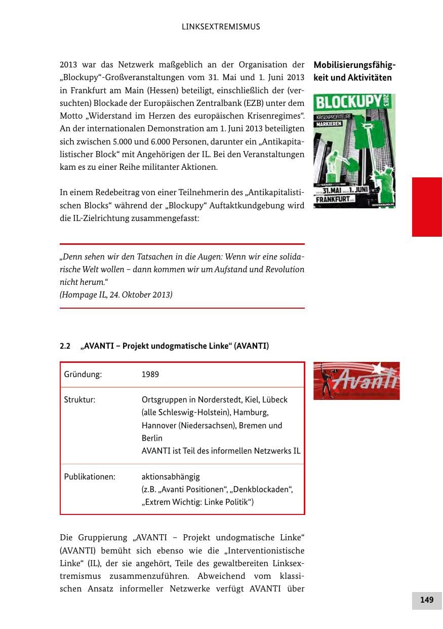 Seite 148 des Verfassungsschutzbericht 2013 Bund