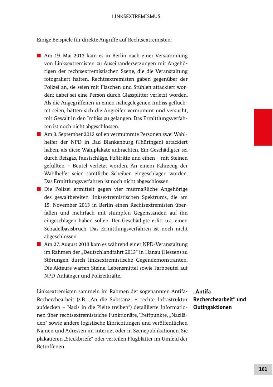 Seite 160 des Verfassungsschutzbericht 2013 Bund