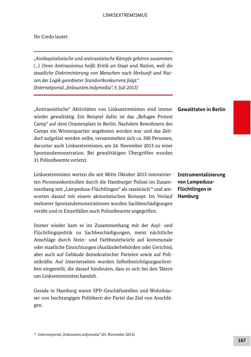 Seite 166 des Verfassungsschutzbericht 2013 Bund