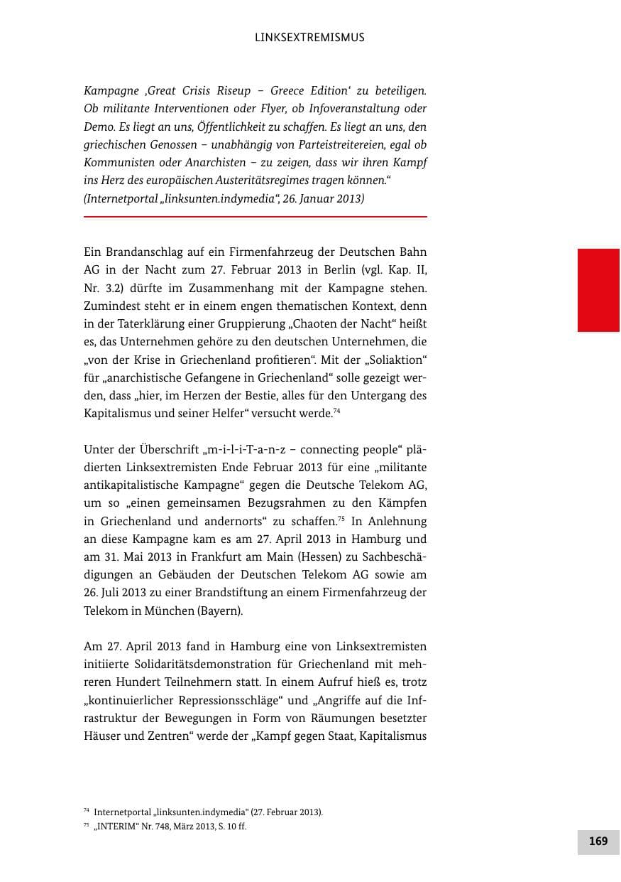 Seite 168 des Verfassungsschutzbericht 2013 Bund