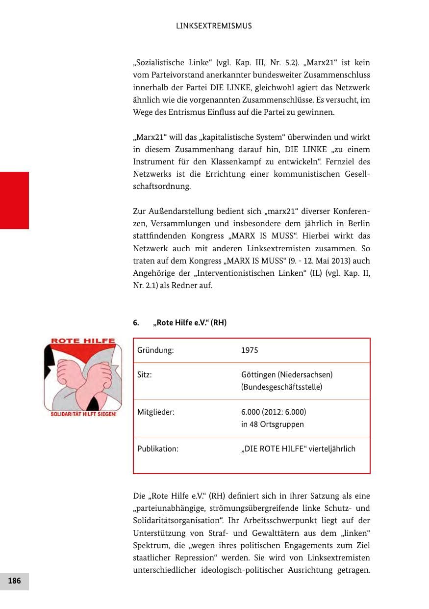 Seite 185 des Verfassungsschutzbericht 2013 Bund