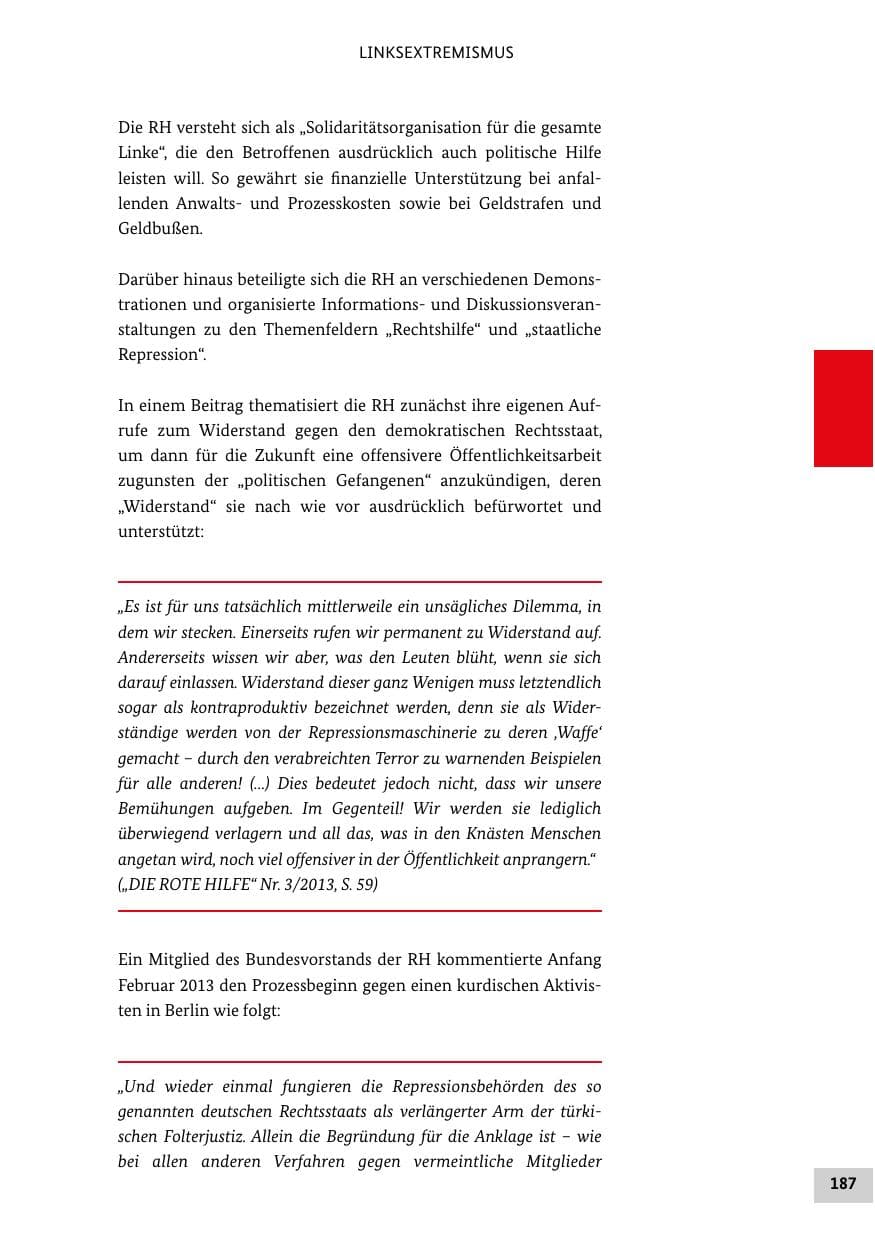 Seite 186 des Verfassungsschutzbericht 2013 Bund
