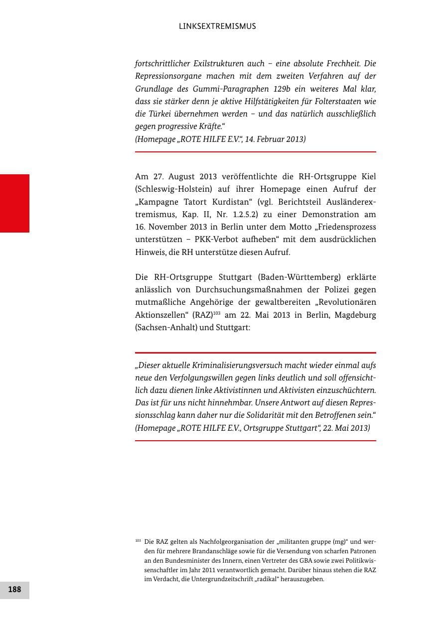 Seite 187 des Verfassungsschutzbericht 2013 Bund