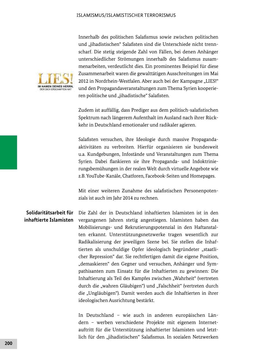 Seite 199 des Verfassungsschutzbericht 2013 Bund