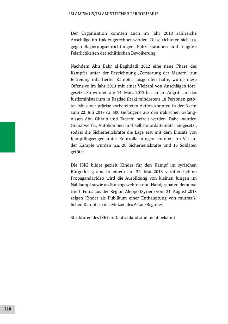 Seite 209 des Verfassungsschutzbericht 2013 Bund