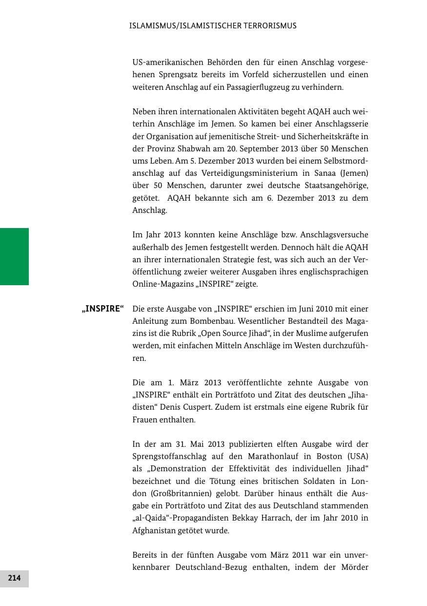 Seite 213 des Verfassungsschutzbericht 2013 Bund