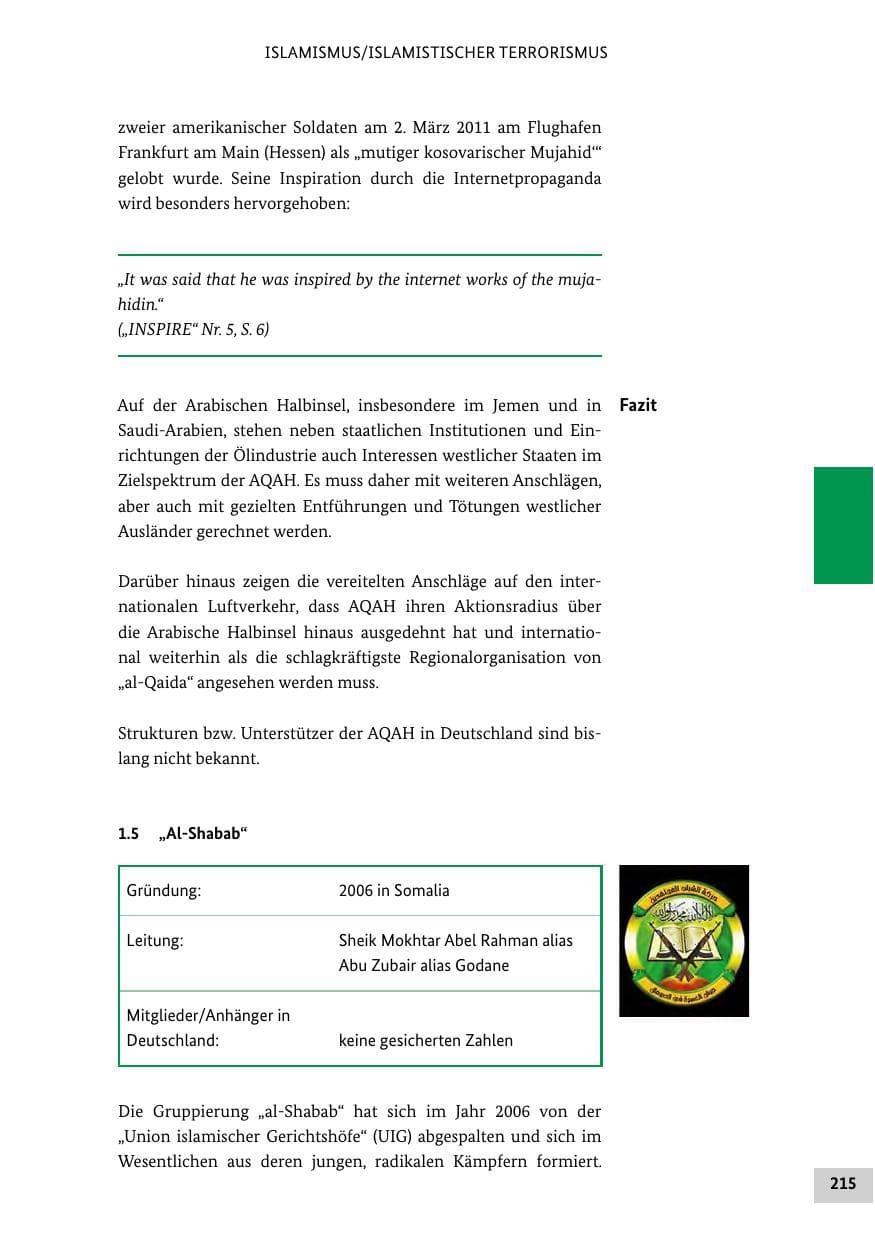 Seite 214 des Verfassungsschutzbericht 2013 Bund