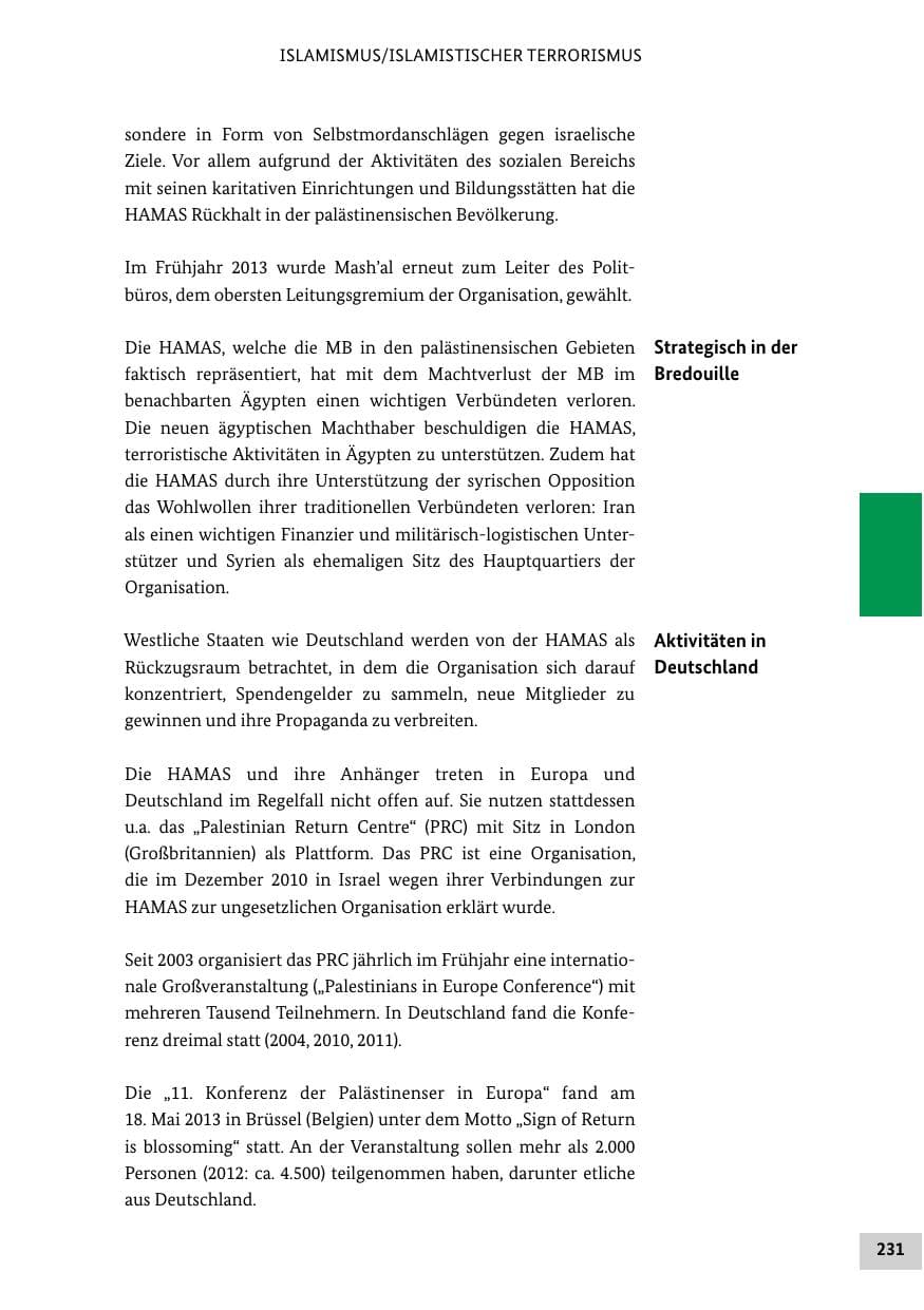 Seite 230 des Verfassungsschutzbericht 2013 Bund