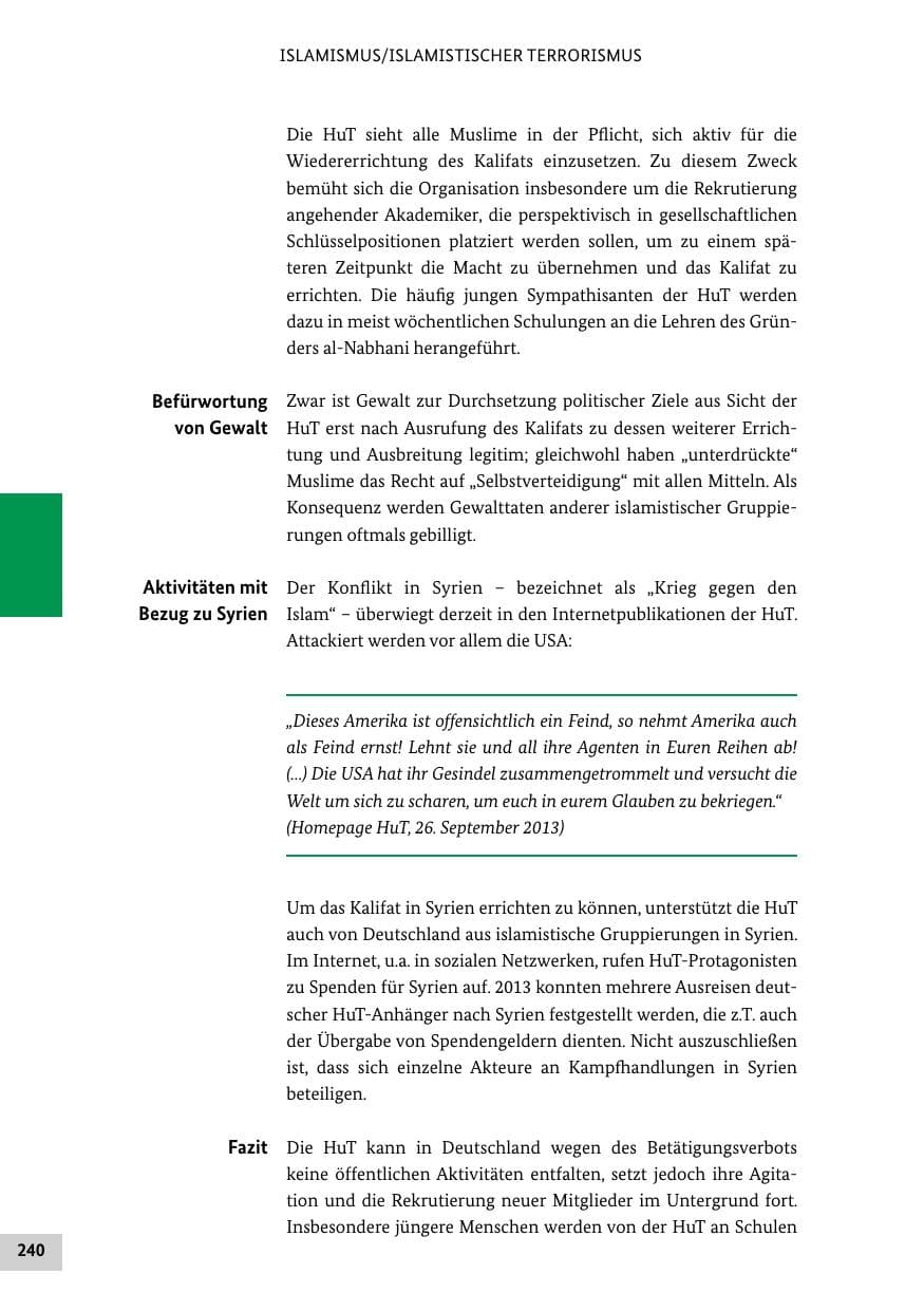 Seite 239 des Verfassungsschutzbericht 2013 Bund