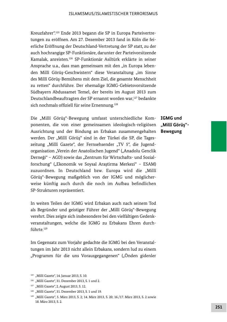 Seite 250 des Verfassungsschutzbericht 2013 Bund
