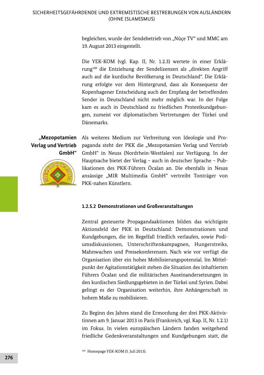 Seite 275 des Verfassungsschutzbericht 2013 Bund