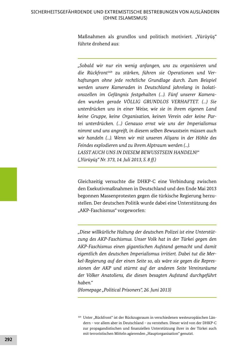 Seite 291 des Verfassungsschutzbericht 2013 Bund