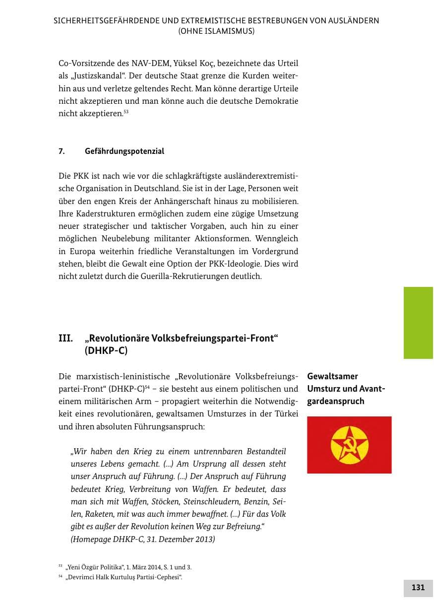 Seite 130 des Verfassungsschutzbericht 2014 Bund